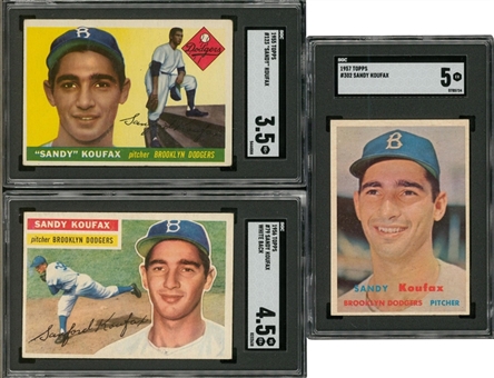 1955-1957 Topps Sandy Koufax SGC-Graded Trio (3 Different) – Featuring 1955 Topps Rookie Card